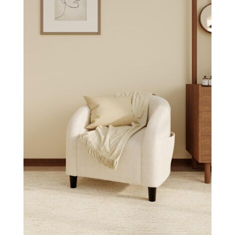 Fauteuil Baril Confortable, Fauteuil Rembourré et Assise Moelleuse, Tissu Lisse ou Bouclette , Dossier Arrondi, Blanc