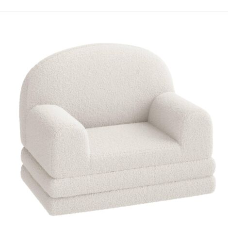 Canapé 2 en 1 convertible pour enfants, Fauteuil et lit pliable en peluche ours douce, salle de jeux, Blanc (1/5)