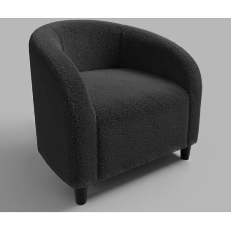 Fauteuil Baril Confortable, Fauteuil Rembourré et Assise Moelleuse, Tissu Lisse ou Bouclette , Dossier Arrondi, Gris Foncé (1/5)