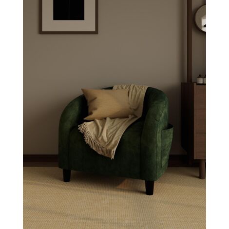 Fauteuil Baril Confortable, Fauteuil Rembourré et Assise Moelleuse, Tissu Lisse ou Bouclette , Dossier Arrondi, Vert