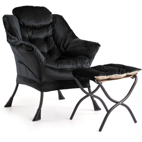 Fauteuil Relax Oversized Avec Ottoman, Ergonomic, Capacité 180kg, Repose-pieds Pliable, Pochette Latérale, Chambre, Bureau, HLR-66 (1/5)