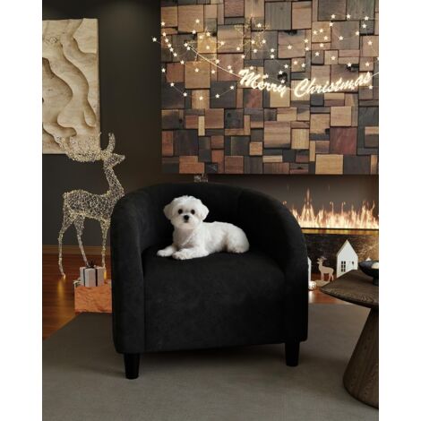Fauteuil Baril Confortable, Fauteuil Rembourré et Assise Moelleuse, Tissu Lisse ou Bouclette , Dossier Arrondi, Noir (1/5)
