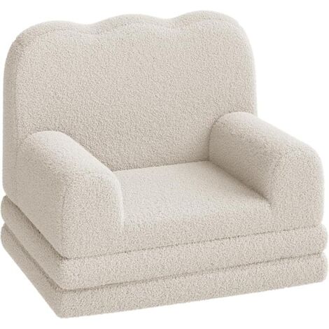 Canapé du vague 2-en-1 évolutif pour enfant, Fauteuil et méridien dépliable, Tissu polaire ultra-doux mousse, Blanc (1/5)