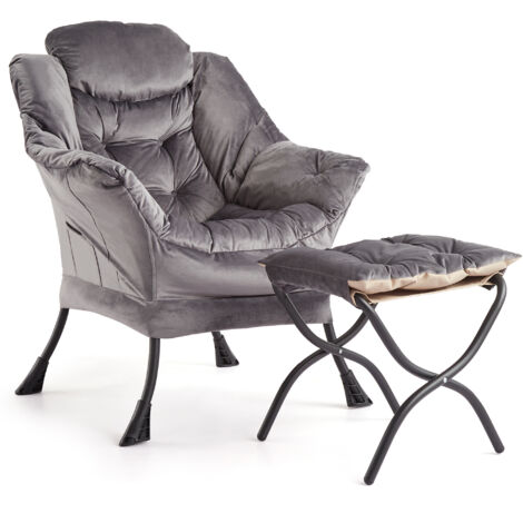 Fauteuil Relax Oversized Avec Ottoman, Ergonomic, Capacité 180kg, Repose-pieds Pliable, Pochette Latérale, Chambre, Bureau, HLR-21 (1/5)