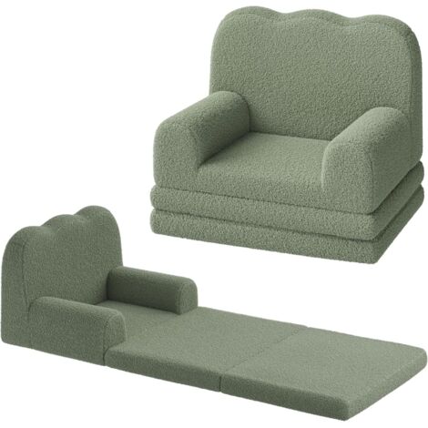 Canapé du vague 2-en-1 évolutif pour enfant, Fauteuil et méridien dépliable, Tissu polaire ultra-doux mousse, Vert