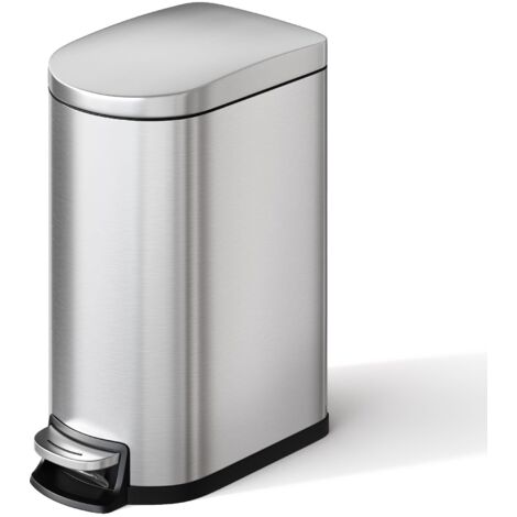 Poubelle à pédale 10L, Acier inoxydable, Couvercle à fermeture silencieuse, Idéal cuisine & bureau (1/5)
