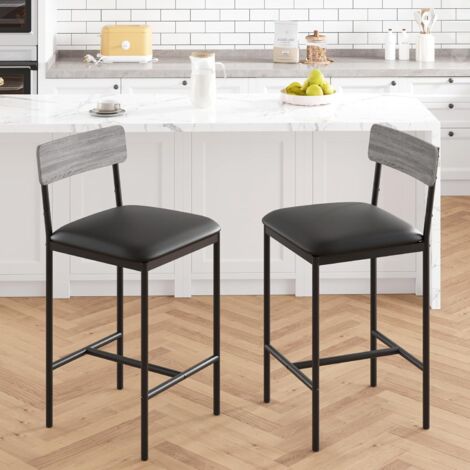 Tabourets de bar, tabourets de bar de cuisine avec repose-pieds et dos, 2 tabourets de bar de hauteur de comptoir, Gris (1/5)