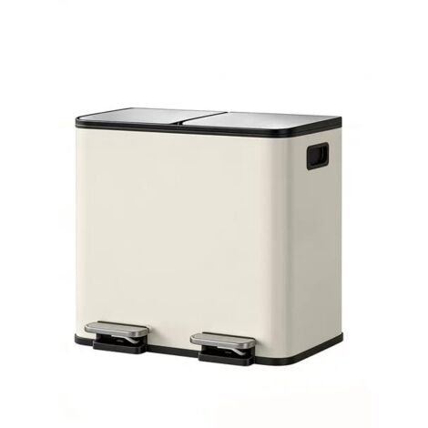 Poubelle de cuisine 30L en inox – 2 compartiments 15L, pédale, couvercle à fermeture douce, tri des déchets efficace, Beige (1/5)