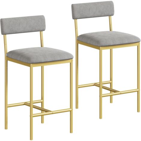 Tabourets de bar, tabourets de bar de cuisine avec repose-pieds et dos, 2 tabourets de bar de hauteur de comptoir, Doré (1/5)