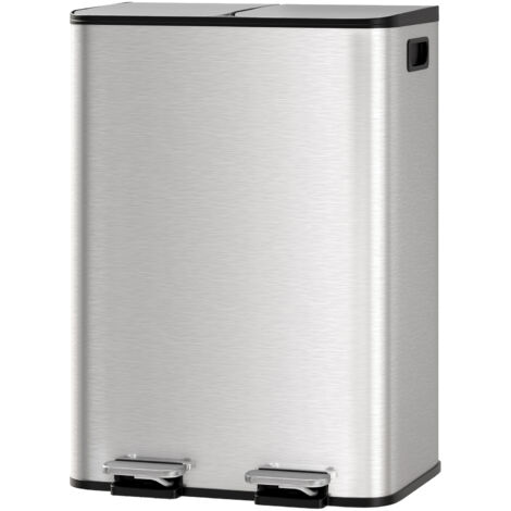 Poubelle de Cuisine 2 Compartiments 2x30L, Acier Inoxydable, Pédale, Couvercle à Fermeture Douce, Anti-empreintes (1/5)