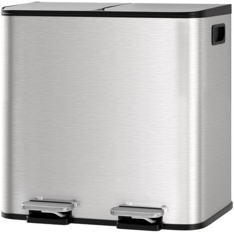 Poubelle de cuisine 30L en inox – 2 compartiments 15L, pédale, couvercle à fermeture douce, tri des déchets efficace (1/5)
