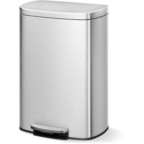 Poubelle à pédale 50L, Acier inoxydable, Couvercle à fermeture silencieuse, Idéal cuisine & bureau (1/5)