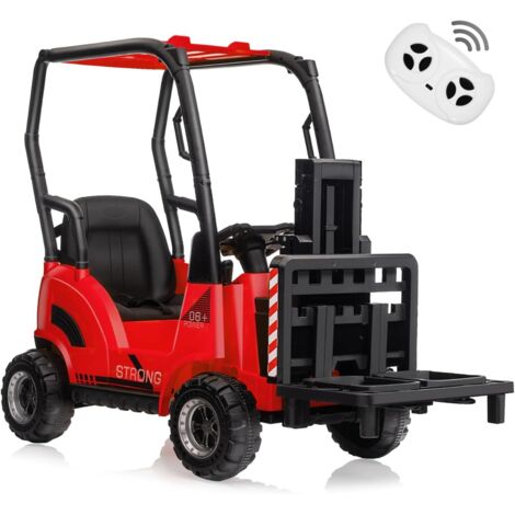 Chariot Élévateur pour Enfants 12 V, Tente, Jouet de Construction, Fourche Réglable et Palette, Télécommande pour Parents, Musique, Voiture Électrique pour Enfants 3-8 ans Rouge