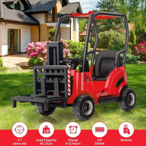 12V Voiture Électrique Enfant Chariot Élévateur avec Tente – Jouet De Construction à Fourche Réglable Et Palette – Idéal Intérieur Et Extérieur – Cadeau Fille Garçon Dès 3 Ans