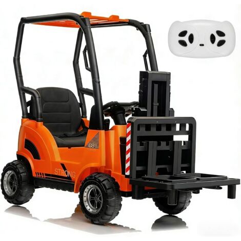 Chariot Élévateur pour Enfants 12 V, Tente, Jouet de Construction, Fourche Réglable et Palette, Télécommande pour Parents, Musique, Voiture Électrique pour Enfants 3-8 ans Orange