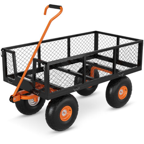 Chariot de Jardin –Capacité 1200 lbs,Roues Tout-Terrain 10",Côtés Amovibles,Poignée Pivotante 180° –Chariot Polyvalent–Vert/Orange