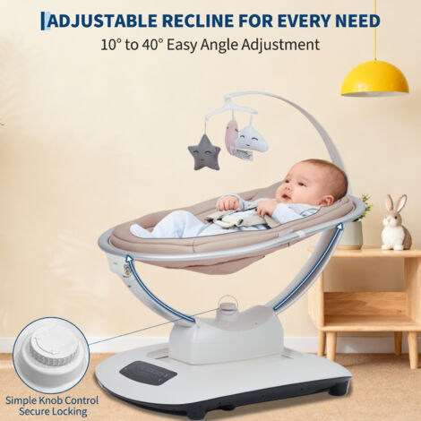 Berçante électrique bébé+ 5 mouvements, vitesse réglable, télécommande, inclinaison, harnais 5 points et berceuses -Kaki