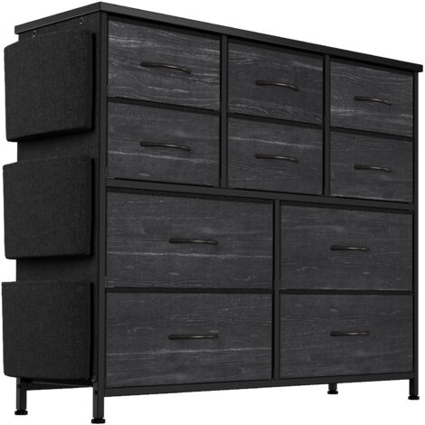 Commode De Chambre, Commode à 10 Tiroirs en Tissu, Pochettes Latérales, Cadre Métal , Meuble TV, Armoire, Meuble De Rangement Noir (1/5)