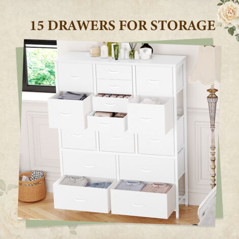 Commode 15 Tiroirs avec Dessus en Bois, Grand Dresser en Tissu pour Chambre, Placard, Armoire de Rangement Élégante et Solide (1/5)