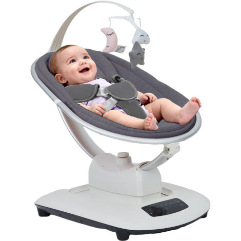 Berçante électrique bébé+ 5 mouvements, vitesse réglable, télécommande, inclinaison, harnais 5 points et berceuses -gris foncé