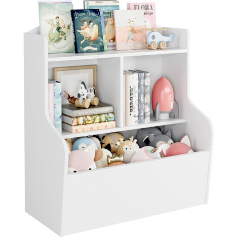Étagère 3 niveaux + compartiments – Organisateur de jouets et livres – MDF blanc – Sécurité enfants – Montage facile, Blanc (1/5)