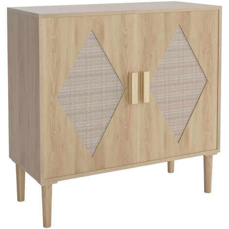 Moderne en rotin 80x37x79 cm, Buffet 2 portes & étagères ajustables, Meuble de rangement salon, salle à manger ou entrée (1/5)