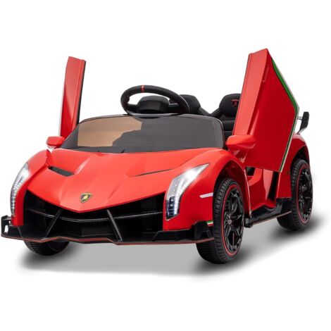 12V Voiture Électrique pour Enfants, sous Licence Lamborghini Veneno Véhicules Électriques avec Télécommande Parentale, Porte à Ciseaux, 3 Vitesses, Phares LED, Bascule et Musique Rouge