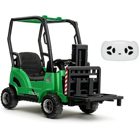 Voiture Électrique Enfants 12V sur Chariot Élévateur avec Tente, Jouet de Construction avec Fourche Réglable et Palette, Télécommande, Musique, pour Enfants 3-8 ans Vert