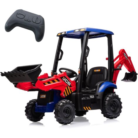 Tracteur électrique 12V pour enfants – Excavatrice 4 en 1 avec télécommande 2,4G – Vitesse 2-4 km/h – Autonomie 60-120 min – Rouge – Hydromotrix