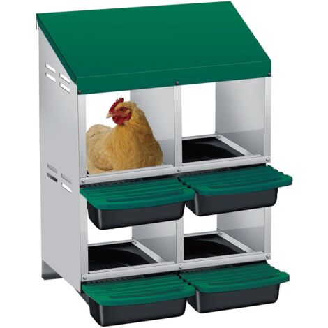 Pondoir Poules Pondeuses 4 Compartiments, Pondoir pour Poules Nichoirs avec perchoir, antirouille, Nichoir  2 Niveaux, Antirouille, Étanche, Ventilé, Vert (1/5)