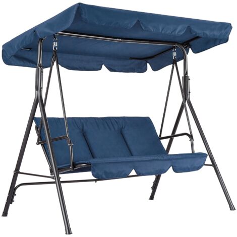 Balancelle suspendue 3 places, structure acier, toile Textilène respirante, coussins inclus, pour jardin, terrasse, piscine, Bleu