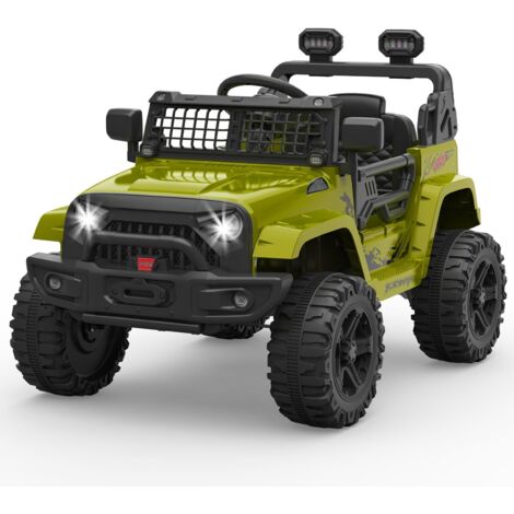 Voiture électrique Enfant, 12 V Voiture électrique Enfants, Suspension à Ressort, lumières LED, Bluetooth, Télécommande, Véhicule Électrique pour Enfants 3 an+ Vert