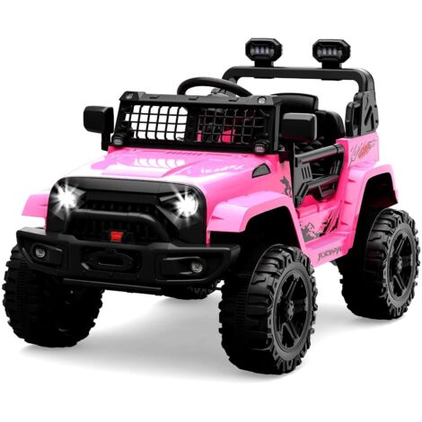 Voiture électrique Enfant, 12 V Voiture électrique Enfants, Suspension à Ressort, lumières LED, Bluetooth, Télécommande, Véhicule Électrique pour Enfants 3 an+ Rose