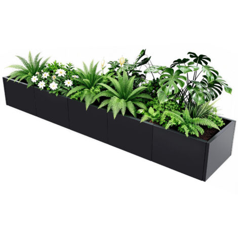 Bac à Fleurs et Potager Noir Métal – Assemblage Simple Sans Outil, Anti-rouille, Pour Jardin, Terrasse & Balcon, 1724630cm (1/4)
