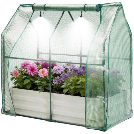 Bac de jardin surélevé galvanisé 3-en-1 : arrosage auto, serre & filet anti-insectes, type triangle, 120x90x30cm, Beige (1/5)