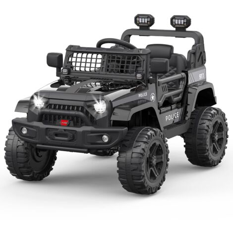 Voiture électrique Enfant, 12 V Voiture électrique Enfants, Suspension à Ressort, lumières LED, Bluetooth, Télécommande, Véhicule Électrique pour Enfants 3 an+ Noir