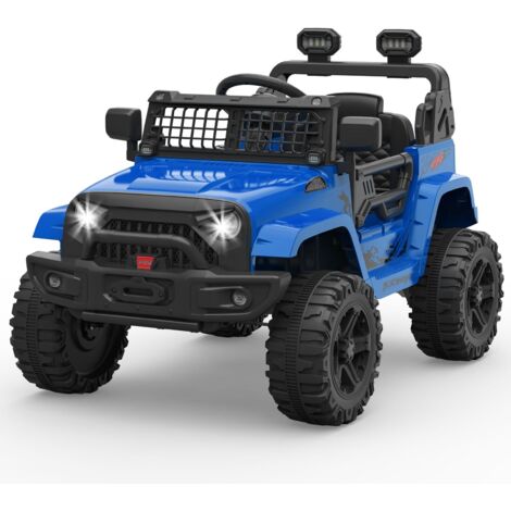 Voiture électrique Enfant, 12 V Voiture électrique Enfants, Suspension à Ressort, lumières LED, Bluetooth, Télécommande, Véhicule Électrique pour Enfants 3 an+ Bleu