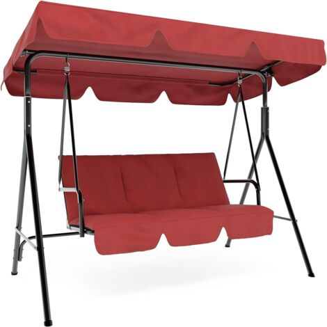 Balancelle suspendue 3 places, structure acier, toile Textilène respirante, coussins inclus, pour jardin, terrasse, piscine, Rouge
