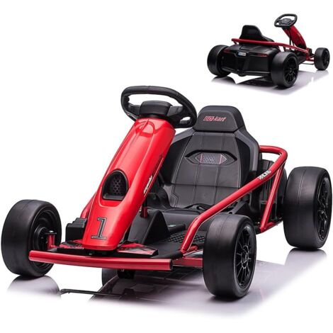 Kart Électrique Enfants 24V, Quad Électrique 2 Moteurs 300 W, Fonction Drift, 13 Km/h, Musique, Klaxon, Démarrage Progressif, Voiture Électrique Pour Enfants de 8 à 12 Ans Rouge