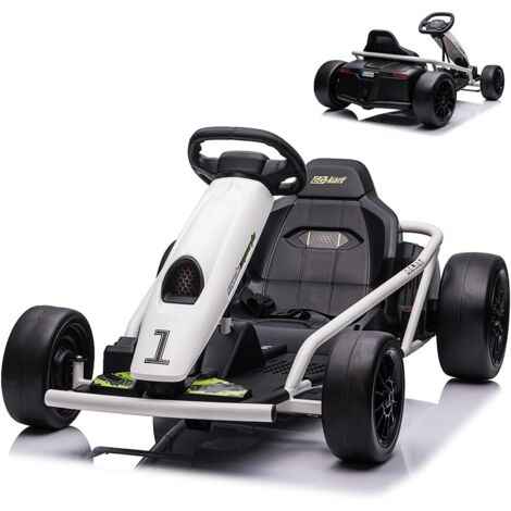 Kart Électrique Enfants 24V, Quad Électrique 2 Moteurs 300 W, Fonction Drift, 13 Km/h, Musique, Klaxon, Démarrage Progressif, Voiture Électrique Pour Enfants de 8 à 12 Ans Blanc