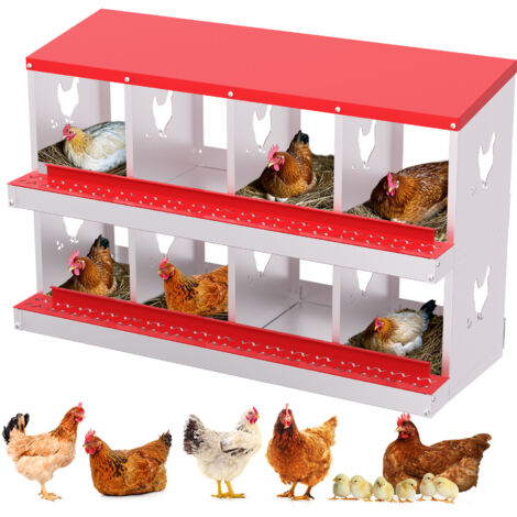 Nid Pondoir 8 Alvéoles en Acier Galvanisé – Antirouille, Récolte des Œufs Facilitée, Poulailler Pratique, rouge