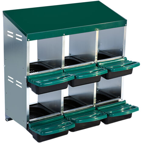 Poulailler galvanisé 6 cases, Pondoir anti-casse, rampe de récupération, protection intégrée, facile à nettoyer, Vert
