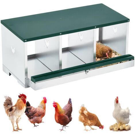 Niche à ponte 3 places en métal galvanisé – Poulailler durable, œufs protégés et nettoyage facile, Simple couche, Vert (1/3)