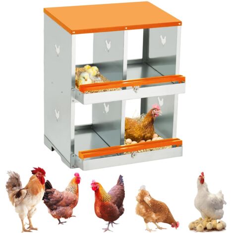 Niche à ponte 4 places en métal galvanisé – Poulailler durable, œufs protégés et nettoyage facile, Double couche, Orange (1/5)