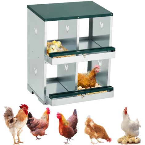 Niche à ponte 4 places en métal galvanisé – Poulailler durable, œufs protégés et nettoyage facile, Double couche, Vert