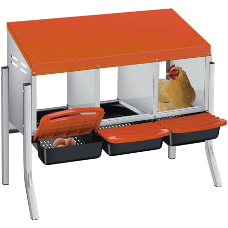 Pondoir Poules Pondeuses 3 Compartiments, Pondoir pour Poules Nichoirs sur pied avec perchoir, antirouille et Triple bac de recyclage des œufs, Orange (1/5)