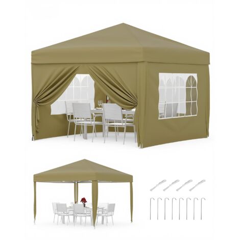 Tonnelle Jardin Exterieur, 3x3m Tonnelle Jardin Tente Pliable, 420D Oxford Imperméable UPF50+, Hauteur Réglable, Sac Transport, Kaki (1/5)