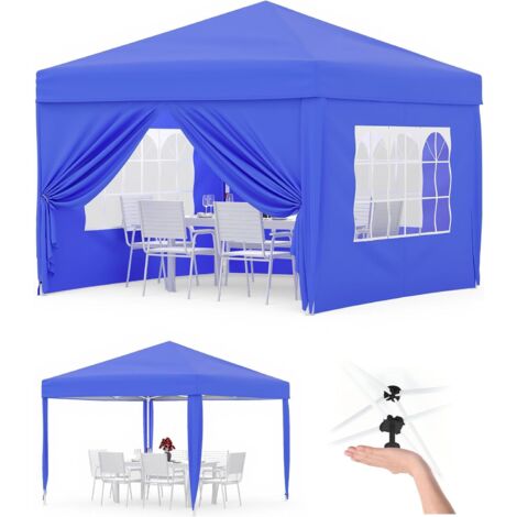 Tonnelle Jardin Exterieur, 3x3m Tonnelle Jardin Tente Pliable, 420D Oxford Imperméable UPF50+, Hauteur Réglable, Sac Transport, Bleu (1/5)