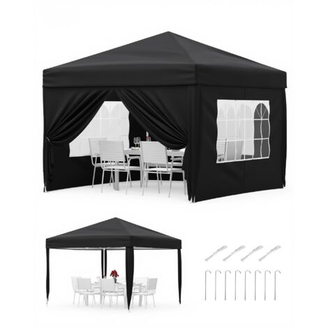 Tonnelle Jardin Exterieur, 3x3m Tonnelle Jardin Tente Pliable, 420D Oxford Imperméable UPF50+, Hauteur Réglable, Sac Transport, Noir (1/5)