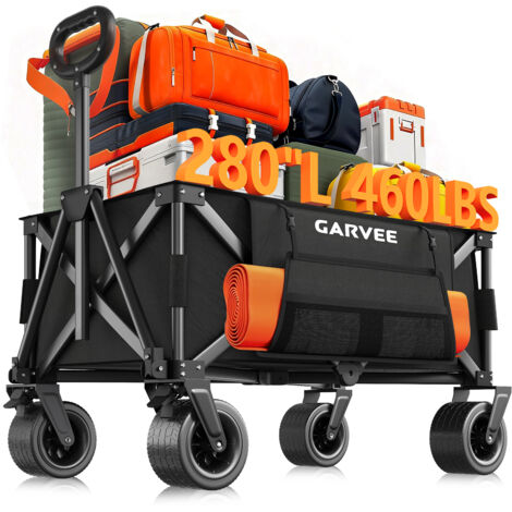 Chariot À Main Pliable 200kg, Tout Terrain Grandes Roues 20cm, Chariot Transport Pliable pour Jardin Plage Camping, Noir
